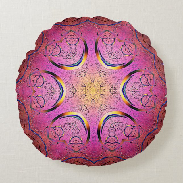 Coussins Ronds Kaleidoscope du coeur radieux (Devant)
