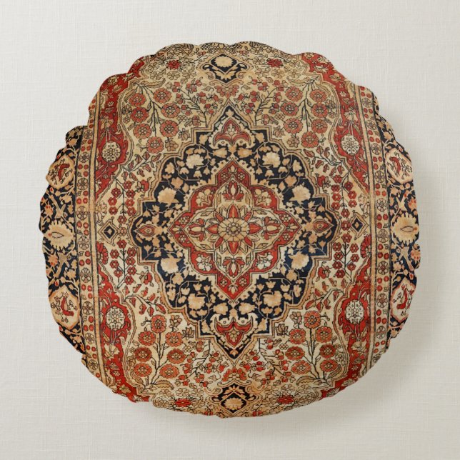 Coussins Ronds Kashan perse brûlé orange jaune  (Devant)