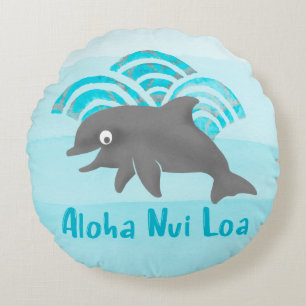 Coussins Ronds Keiki Aquarelle Dolphin Wave Engineer réversible