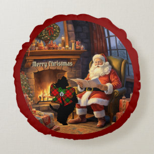 Coussins Ronds Kerr Scottie Chien & Père Noël Noël personnalisé
