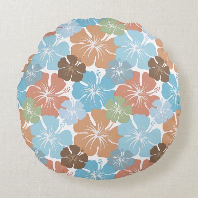 Coussins Ronds Ketmie hawaïenne florale (Devant)