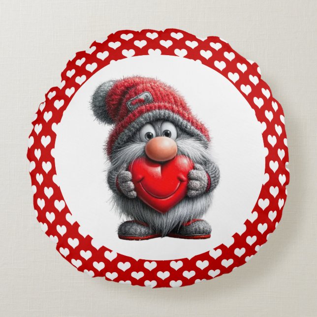 Coussins Ronds "Key to My Heart" Whimsical Gnome (Devant)