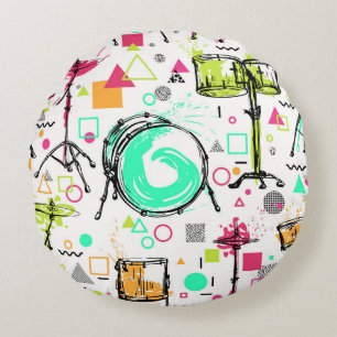 Coussins Ronds Kit Tambour : Aquarelle Memphis Retro.