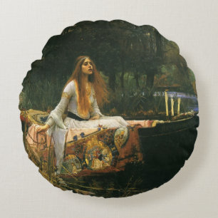 Coussins Ronds La Dame de Shalott sur un bateau par John William