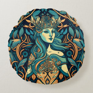 Coussins Ronds La déesse mythique Hecate dans un design botanique