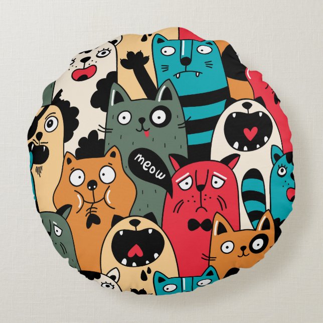 Coussins Ronds La foule des chats (Dos)