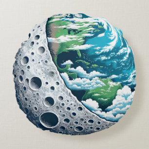 Coussins Ronds La planète Terre et sa lune : Merveille céleste