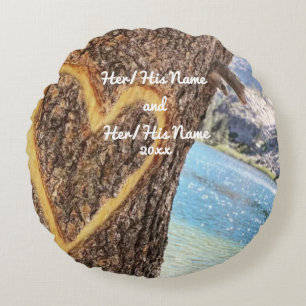 Coussins Ronds Lac Tahoe Blue Water Tree Heart Love