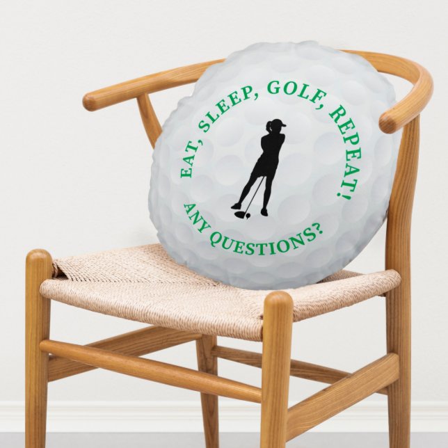 Coussins Ronds Lady Golfer Silhouette Cute Golf Ball Sports Cute (Créateur téléchargé)