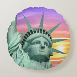 Coussins Ronds Lady Liberty et lever de soleil