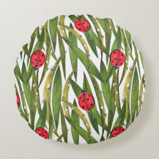 Coussins Ronds Ladybugs : motif d'aquarelle arrière - plan margue