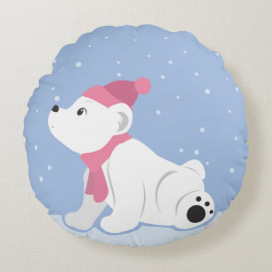 Coussins Ronds Laisse-Le Neiger ! (Cube d'ours polaire)