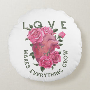 Coussins Ronds L'amour fait tout grandir - Art Floral Romantique