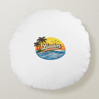 Coussins Ronds Landon Retro Sunset Name Design