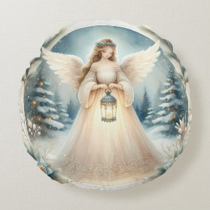 Coussins Ronds L'ange céleste de l'hiver Lanterne de l'Espoir