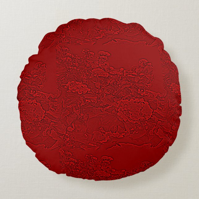Coussins Ronds Lantana Floral Red Design (Devant)