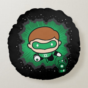 Coussins Ronds Lanterne verte de Chibi qui traverse l'espace