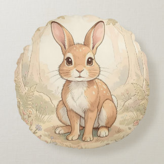 Coussins Ronds Lapin brun mignon dans une forêt