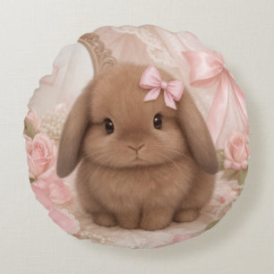 Coussins Ronds lapin coquet oreiller rond à nœud rose