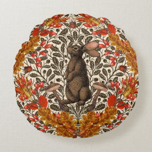 Coussins Ronds Lapin d'automne sur blanc
