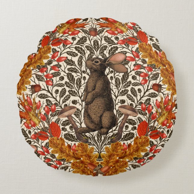 Coussins Ronds Lapin d'automne sur blanc (Devant)