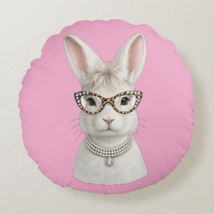 Coussins Ronds Lapin de mode drôle avec des lunettes léopard