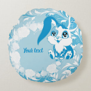 Coussins Ronds Lapin Personnalisé Mignon Bleu Kawaii