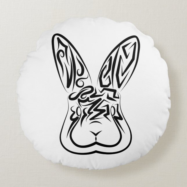 Coussins Ronds Lapin tribal noir et blanc (Devant)