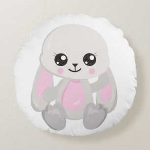 COUSSINS RONDS LAPINS EN PELUCHE ROSE ET BLANC