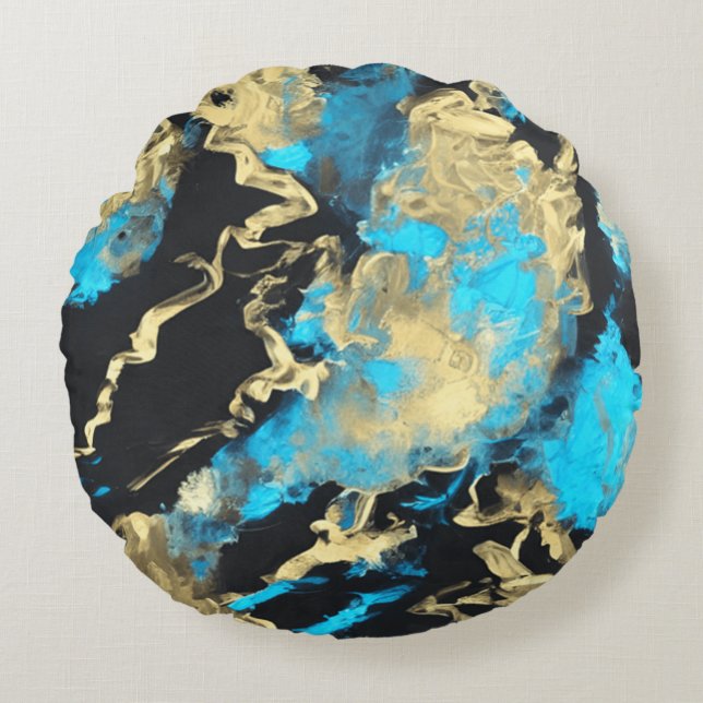 Coussins Ronds L'art Abstrait Turquoise et Or (Devant)