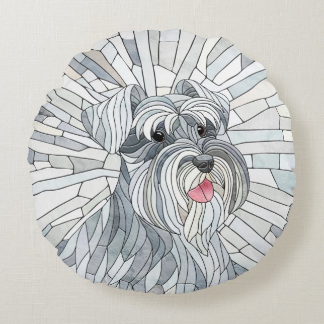 Coussins Ronds L'art mosaïque de Schnauzer miniature (Devant)