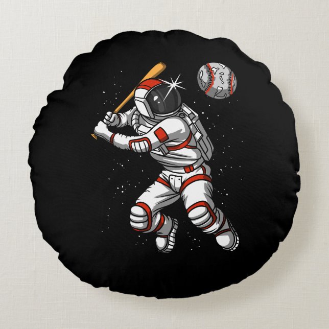 Coussins Ronds L'astronaute spatiale Joueur de baseball Planète c (Devant)