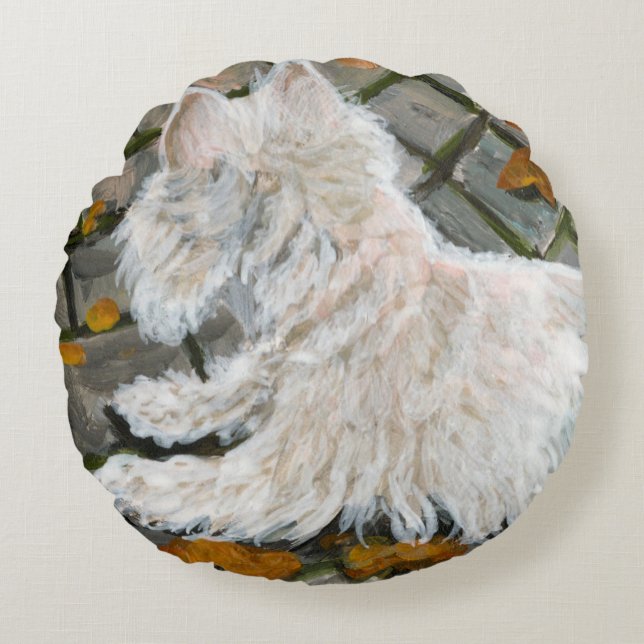 Coussins Ronds L'automne laisse Westie sur Patio (Devant)