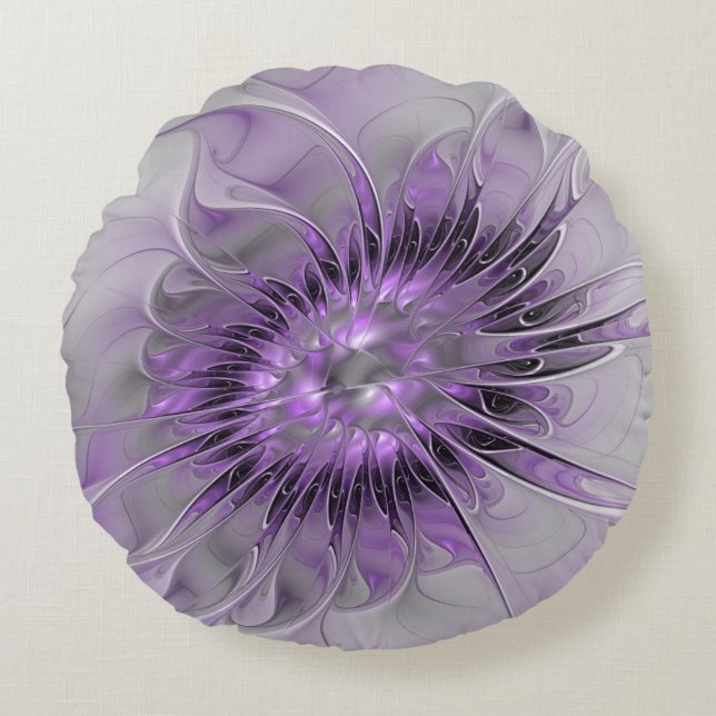 Coussins Ronds Lavande Fleur Dream Moderne Abstrait Fractal Art (Devant)