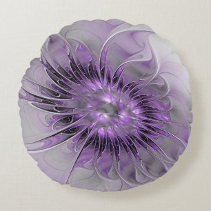 Coussins Ronds Lavande Fleur Dream Moderne Abstrait Fractal Art