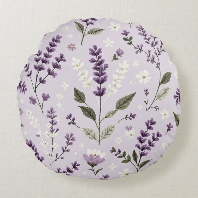 Coussins Ronds Lavande Whispers - 16" Tour Botanique Throw Pill (Devant)