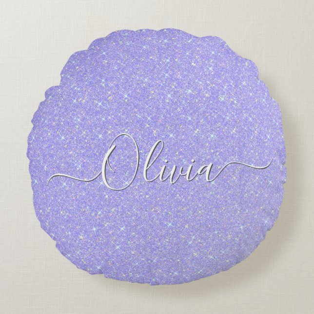 Coussins Ronds Lavender Sparkel Soft Pastel Nom personnalisé (Devant)