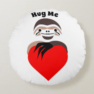 Coussins Ronds Lazy Sloth Accrocher un coeur d'amour rouge