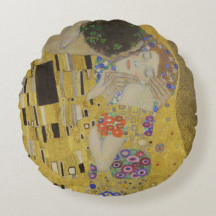 Coussins Ronds Le Baiser, Peinture à l'huile Art Nouveau, Gustav 