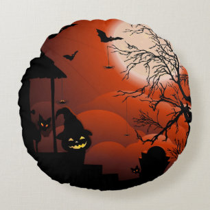 Coussins Ronds Le cauchemar de la lune sanglante d'Halloween