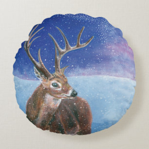 Coussins Ronds Le Cerf rouge Cervus elaphus et paysage hivernal