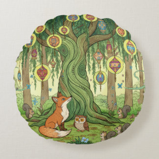 Coussins Ronds Le cœur des bois : Célébration de la lumière