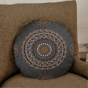 Coussins Ronds Le crocodile kaki Porosus Mandala