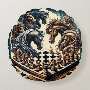 Coussins Ronds Le jeu des chevaliers - les échecs rencontre l'ima