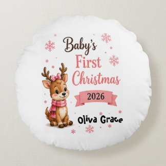 Coussins Ronds Le premier Noël de bébé Renne Personnalisé 