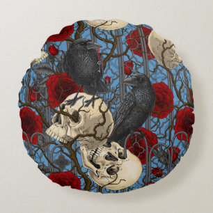Coussins Ronds Le secret de Raven. Illustration gothique sombre e