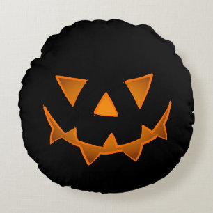 Coussins Ronds Le Visage D'Un Citrouille D'Halloween Noir Avec Le