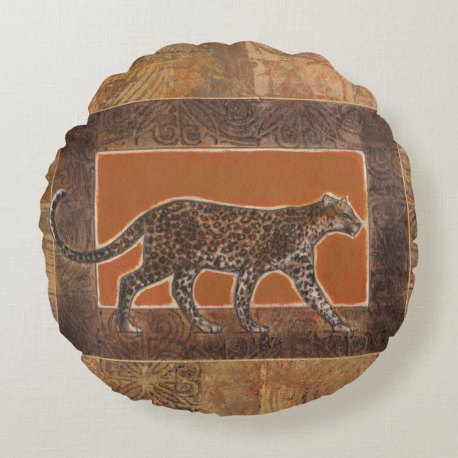 Coussins Ronds Leopard sur Orange et Arrière - plan Brown (Devant)