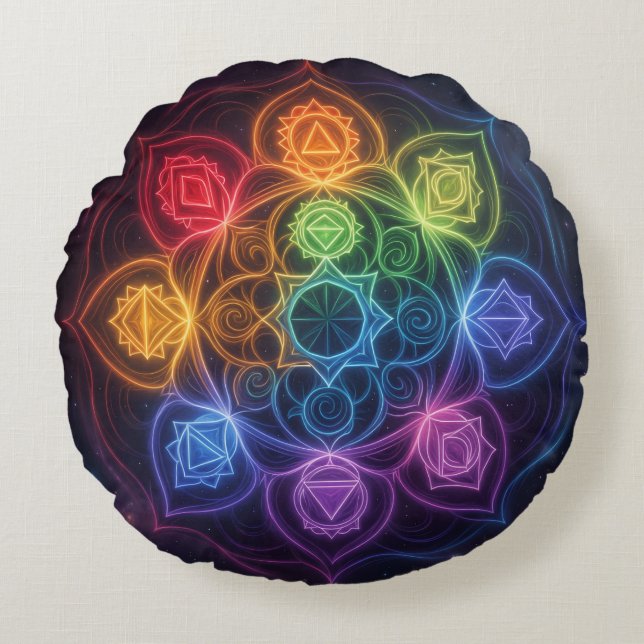 Coussins Ronds Les 7 Chakras (Devant)