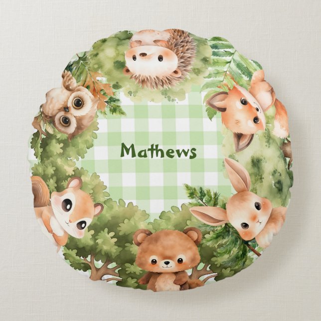 Coussins Ronds Les animaux de forêt mignons | Baby Boy (Devant)